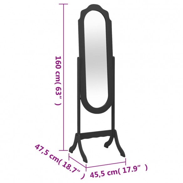 Miroir sur pied noir 45,5x47,5x160 cm bois d'ingénierie