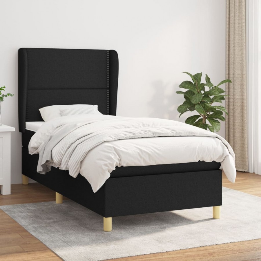 Cadre de lit avec matelas Noir 90x200 cm Tissu