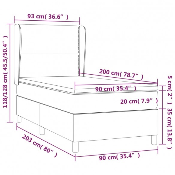 Cadre de lit avec matelas Noir 90x200 cm Tissu