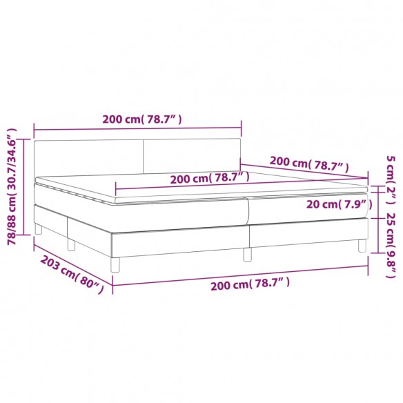 Cadre de lit avec matelas Marron foncé 200x200 cm