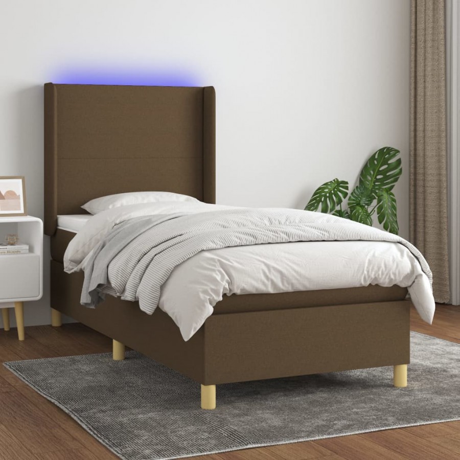 Cadre de lit matelas et LED Marron foncé 100x200cm