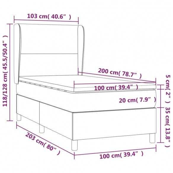 Cadre de lit matelas et LED Marron foncé 100x200cm