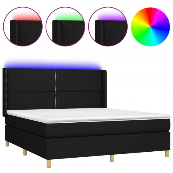 Cadre de lit matelas et LED Noir 180x200 cm Tissu