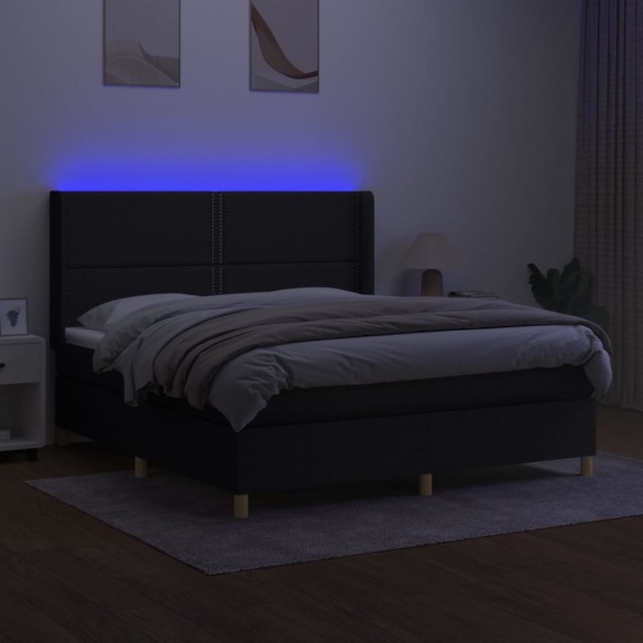 Cadre de lit matelas et LED Noir 180x200 cm Tissu