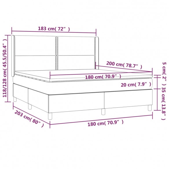 Cadre de lit matelas et LED Noir 180x200 cm Tissu