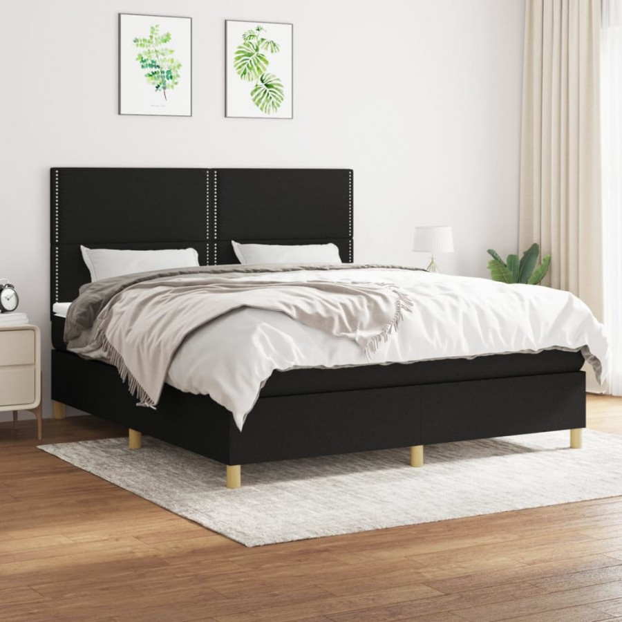 Cadre de lit avec matelas Noir 180x200 cm Tissu