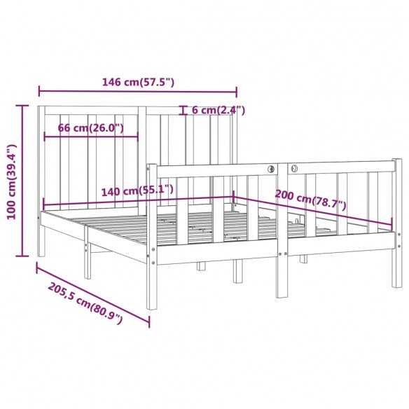 Cadre de lit Bois massif 140x200 cm