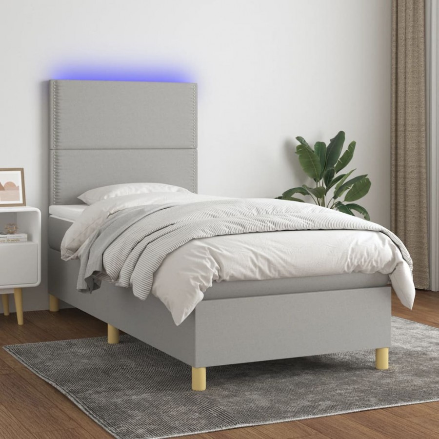 Cadre de lit avec matelas et LED Gris clair 90x190cm