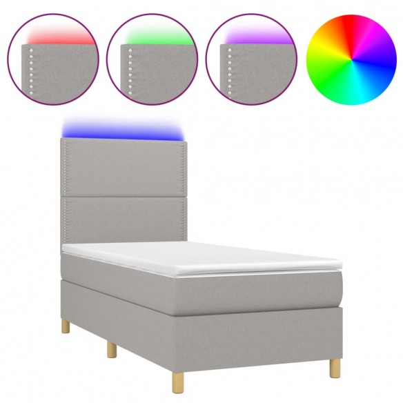 Cadre de lit avec matelas et LED Gris clair 90x190cm