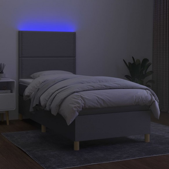 Cadre de lit avec matelas et LED Gris clair 90x190cm