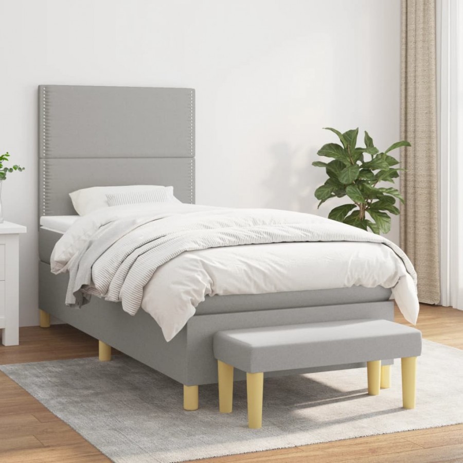 Cadre de lit et matelas Gris clair 90x190 cm Tissu