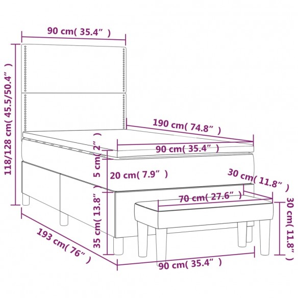 Cadre de lit et matelas Gris clair 90x190 cm Tissu