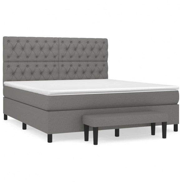 Cadre de lit avec matelas Gris foncé 160x200cm Tissu