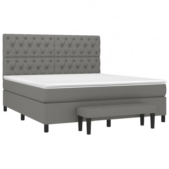 Cadre de lit avec matelas Gris foncé 160x200cm Tissu