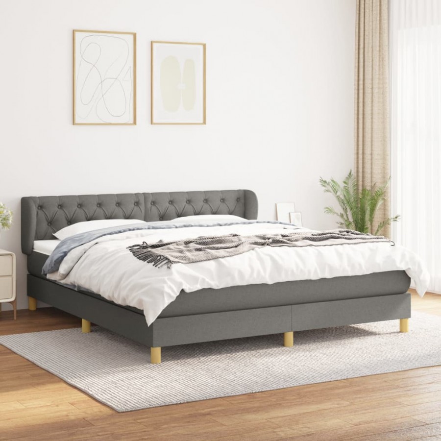 Cadre de lit avec matelas Gris foncé 160x200cm Tissu