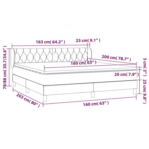 Cadre de lit avec matelas Gris foncé 160x200cm Tissu