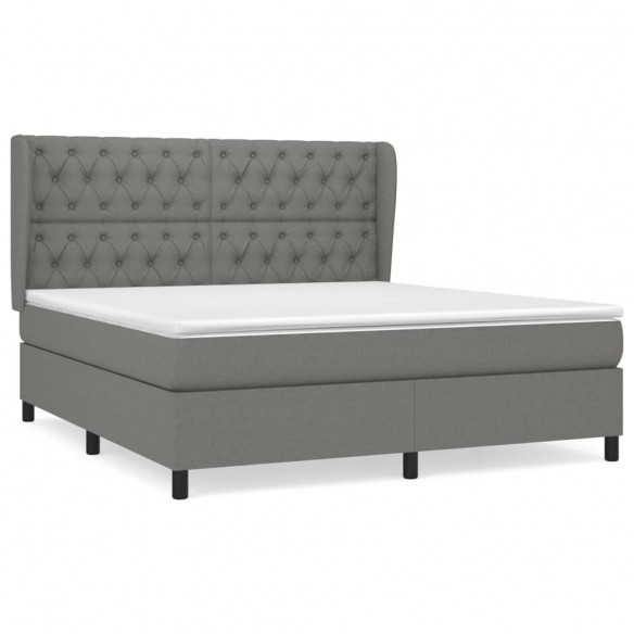 Cadre de lit avec matelas Gris foncé 160x200cm Tissu