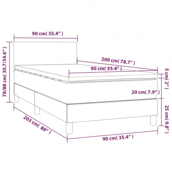 Cadre de lit avec matelas Gris foncé 90x200 cm Tissu