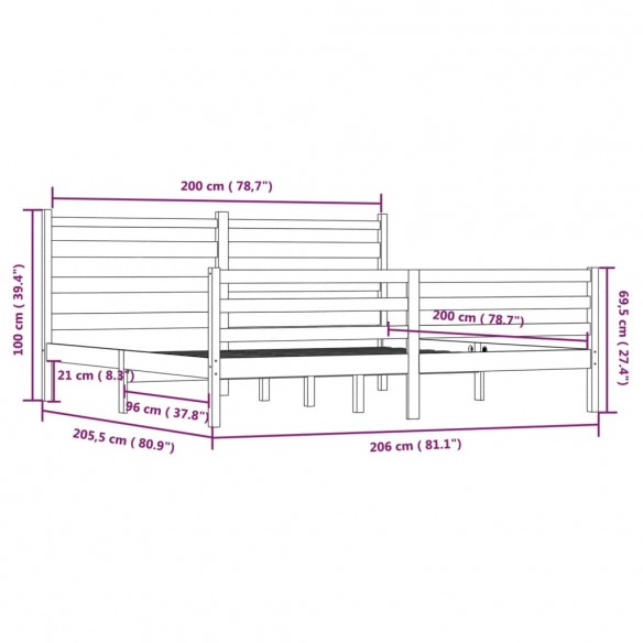 Cadre de lit Bois de pin massif 200x200 cm Blanc