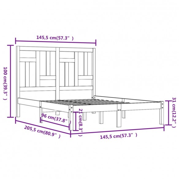 Cadre de lit Blanc Bois de pin massif 140x200 cm