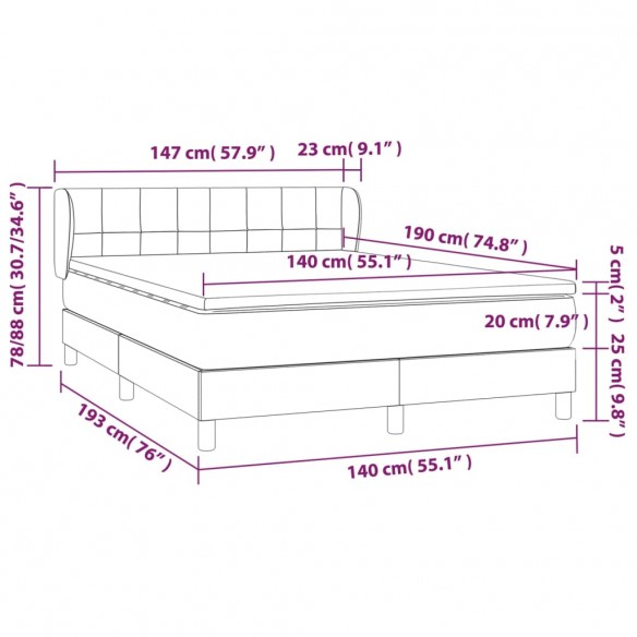 Cadre de lit avec matelas Noir 140x190 cm Tissu