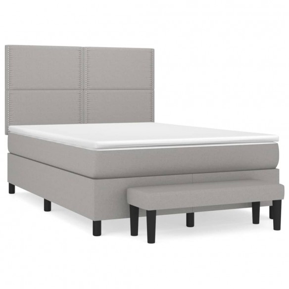 Cadre de lit avec matelas Gris clair 140x200cm Tissu