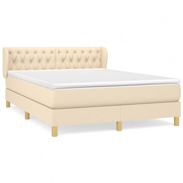 Cadre de lit avec matelas Crème 140x190 cm Tissu