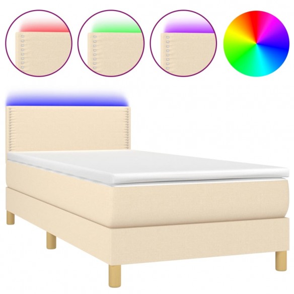 Cadre de lit avec matelas LED Crème 80x200 cm Tissu