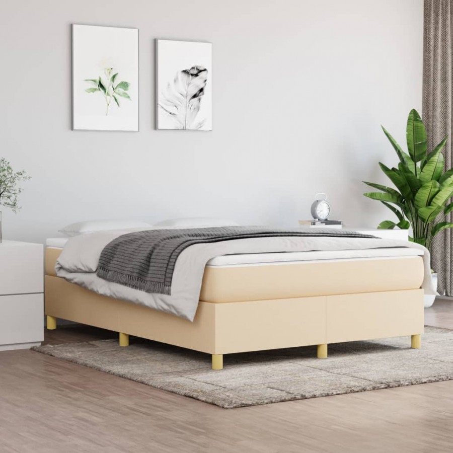 Cadre de lit avec matelas Crème 140x190 cm Tissu