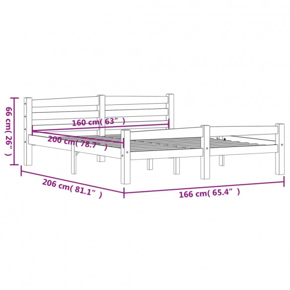 Cadre de lit Marron miel Bois de pin massif 160x200 cm