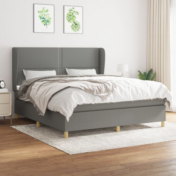 Cadre de lit avec matelas Gris foncé 180x200cm Tissu