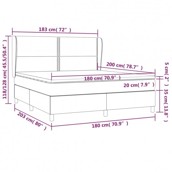 Cadre de lit avec matelas Gris foncé 180x200cm Tissu