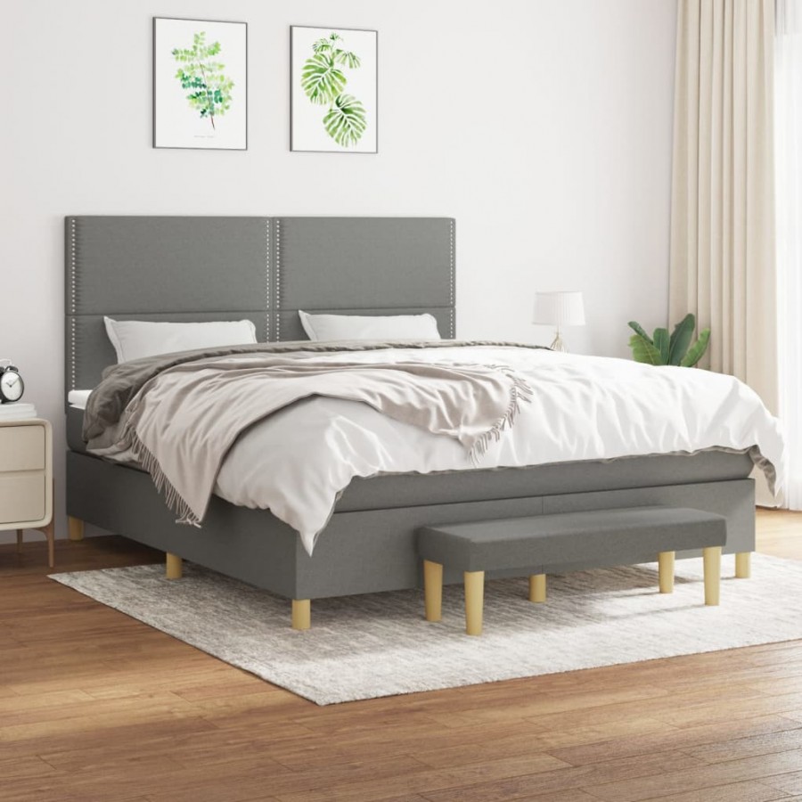 Cadre de lit avec matelas Gris foncé 180x200cm Tissu