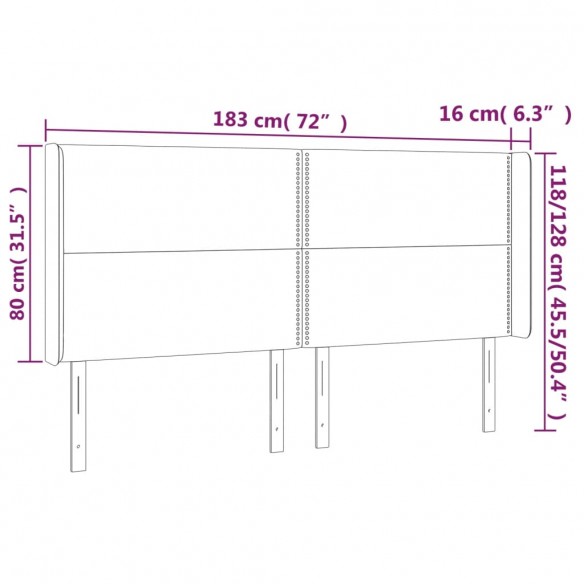 Tête de lit à LED Gris foncé 183x16x118/128 cm Tissu