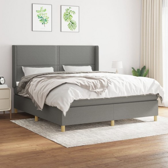 Cadre de lit avec matelas Gris foncé 180x200cm Tissu