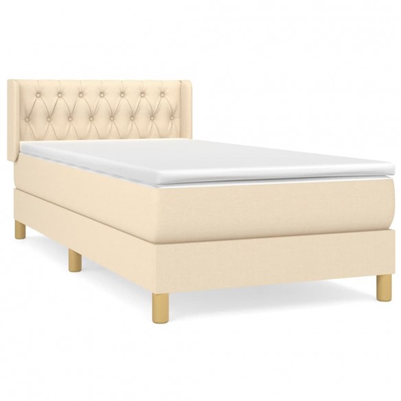 Cadre de lit avec matelas Crème 90x200 cm Tissu