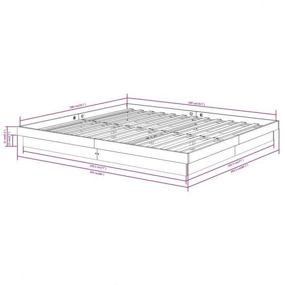 Cadre de lit Gris Bois massif 200x200 cm