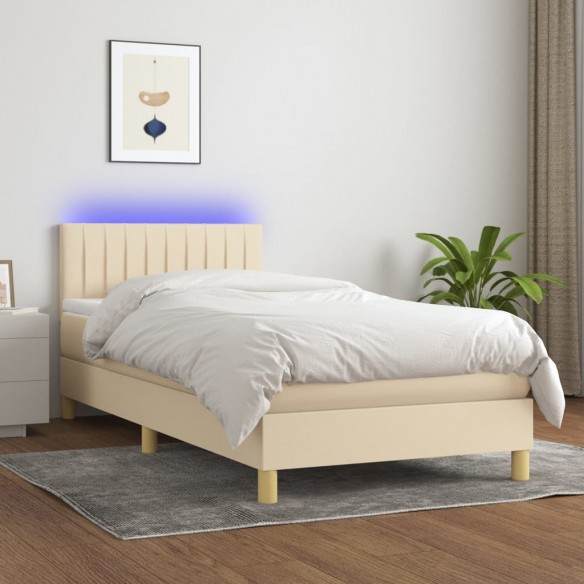 Cadre de lit avec matelas LED Crème 100x200 cm Tissu