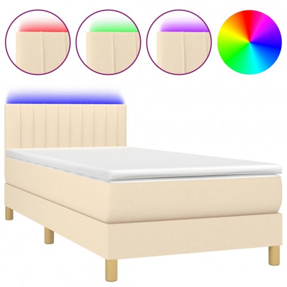 Cadre de lit avec matelas LED Crème 100x200 cm Tissu