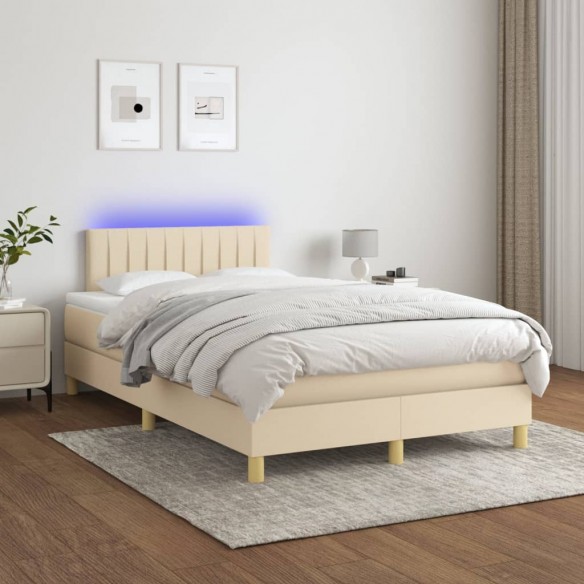 Cadre de lit avec matelas LED Crème 120x200 cm Tissu