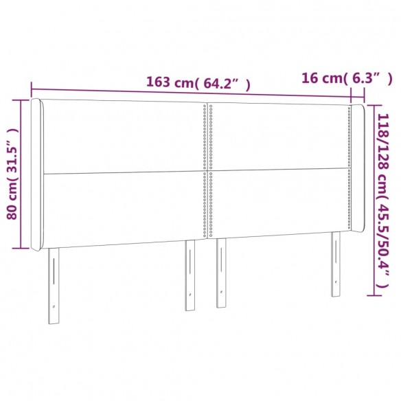 Tête de lit à LED Noir 163x16x118/128 cm Tissu