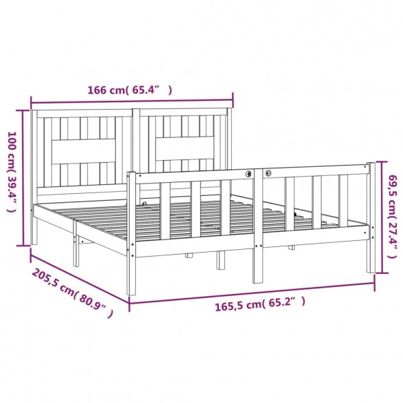 Cadre de lit avec tête de lit blanc bois pin massif 160x200 cm