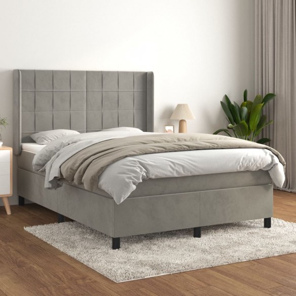 Cadre de lit et matelas Gris clair 140x190cm Velours