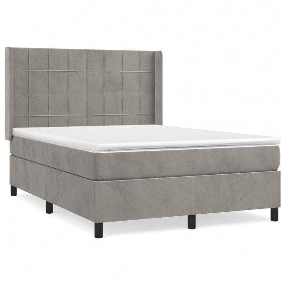 Cadre de lit et matelas Gris clair 140x190cm Velours