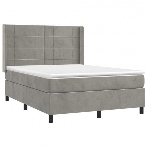 Cadre de lit et matelas Gris clair 140x190cm Velours