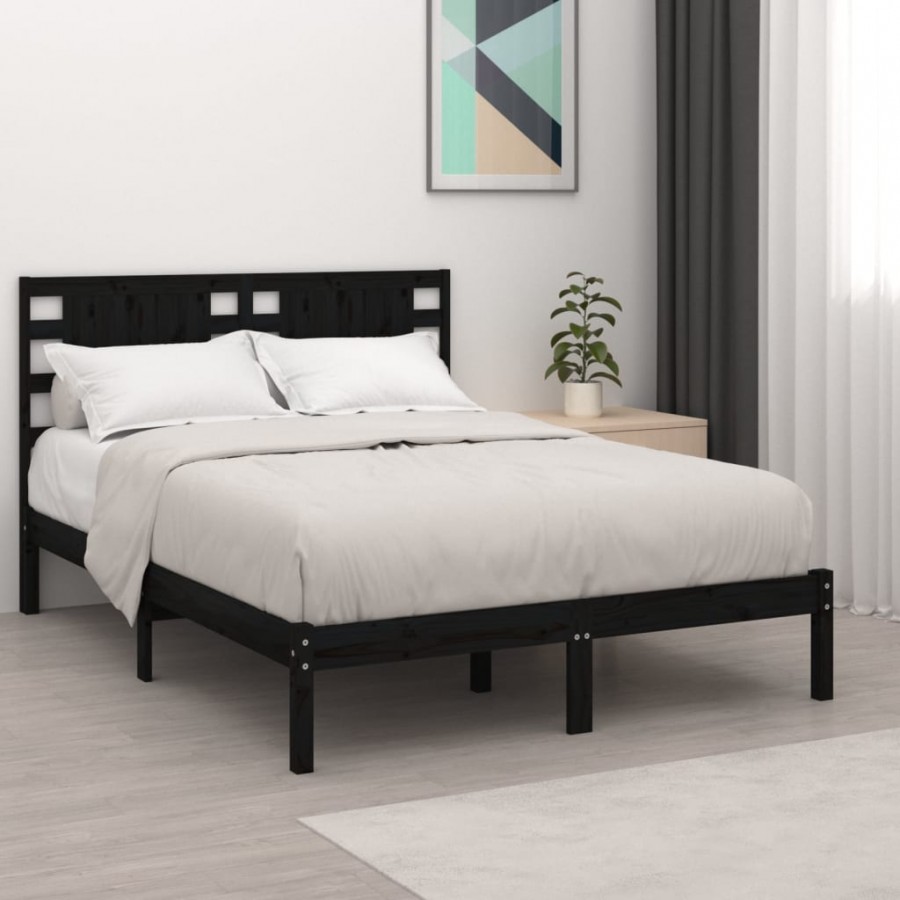 Cadre de lit Noir Bois massif 180x200 cm Super King