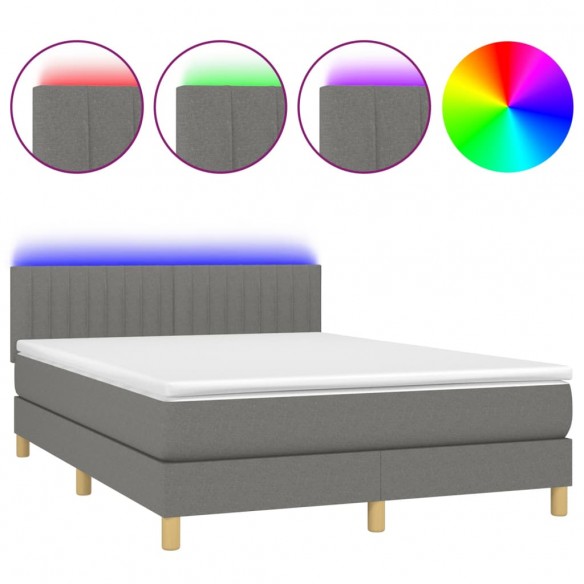 Cadre de lit et matelas et LED Gris foncé 140x190 cm