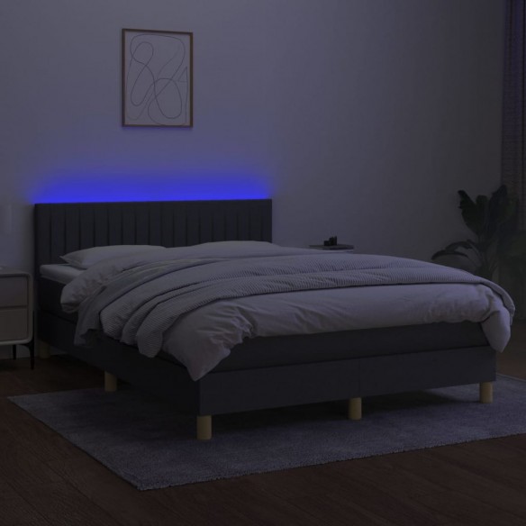 Cadre de lit et matelas et LED Gris foncé 140x190 cm