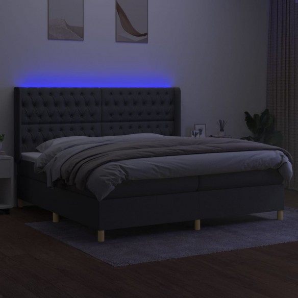 Cadre de lit matelas LED Gris foncé 200x200 cm Tissu