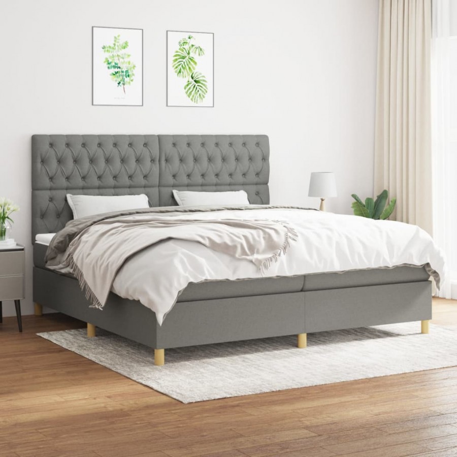 Cadre de lit avec matelas Gris foncé 200x200cm Tissu